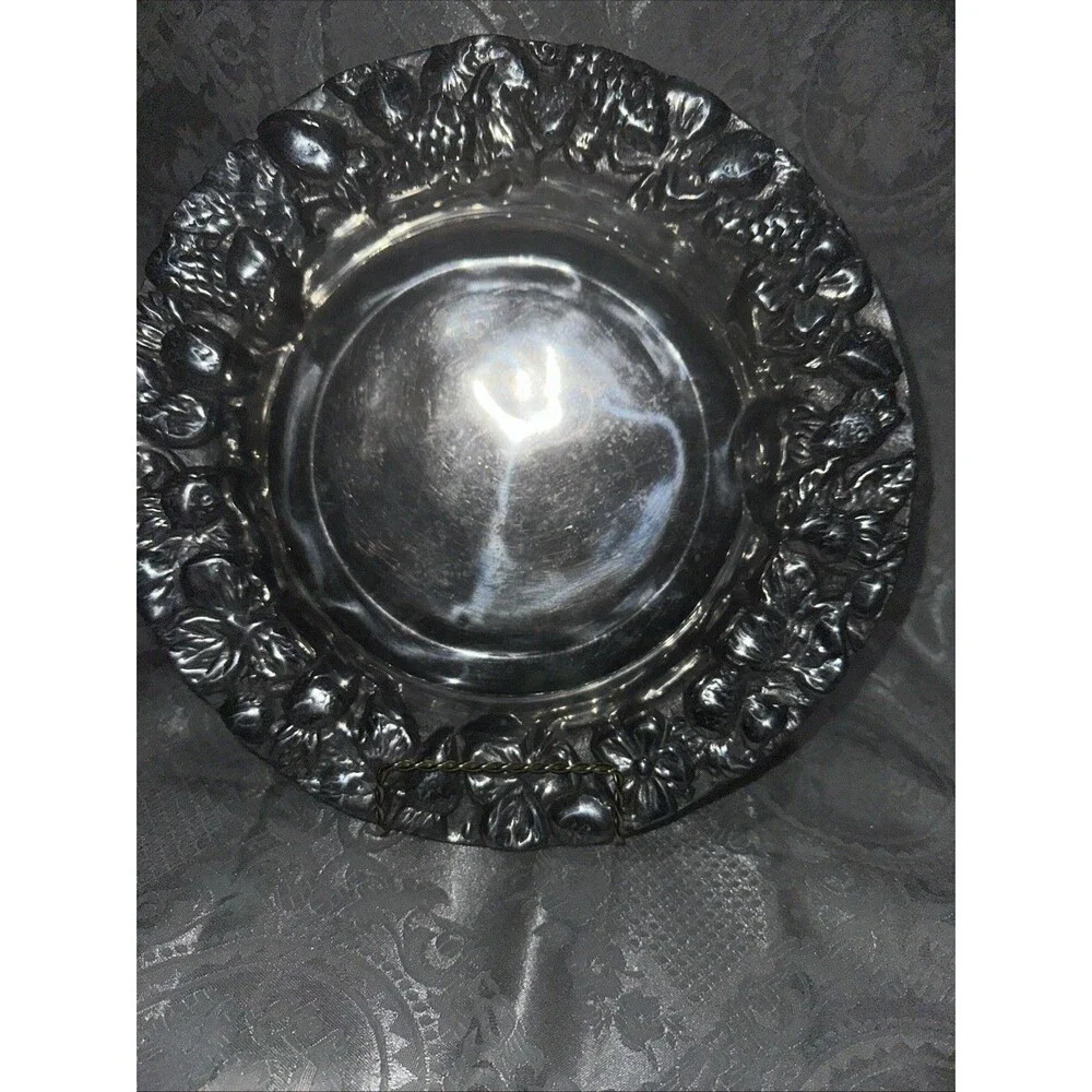 Pewter Embossed Grape /strawberry Serving Plate 11 1/2 “